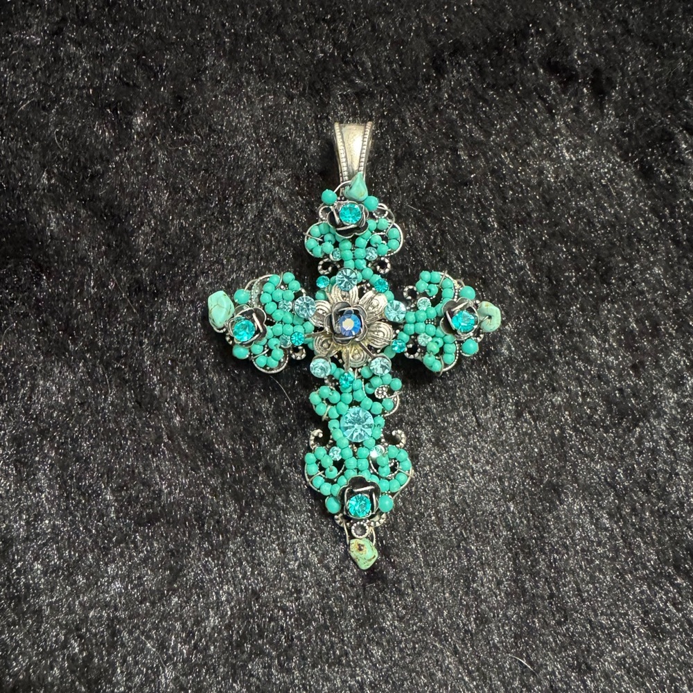 Turquoise and Silver Cross Pendant